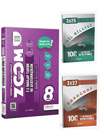 Günay Yayınları 2026 8. Sınıf LGS T.C. İnkılap Tarihi ve Atatürkçülük Yeni Zoom Soru Bankası+Anla Kazan Paragraf+Dilbilgisi