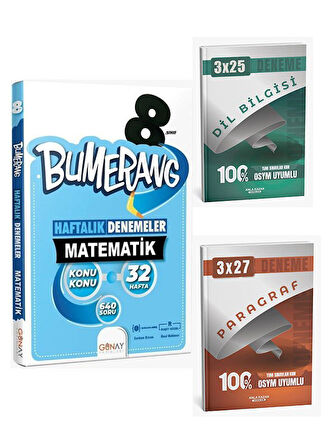 Günay Yayınları 2026 8. Sınıf Matematik Bumerang Konu Konu Haftalık Denemeler+Anla Kazan Paragraf+Dilbilgisi