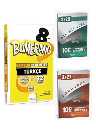 Günay Yayınları 2026 8. Sınıf Türkçe Bumerang Konu Konu Haftalık Denemeler+Anla Kazan Paragraf+Dilbilgisi