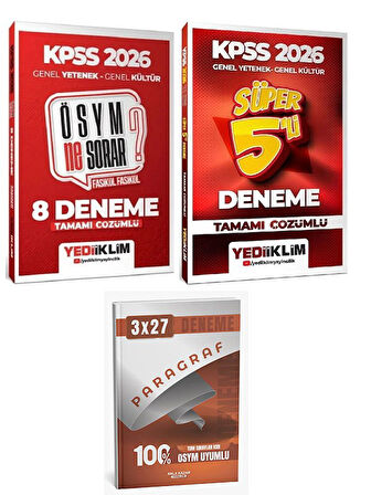 Yediiklim 2026 KPSS Genel Yetenek Genel Kültür ÖSYM Ne Sorar Süper 8+5 Deneme 2 li Set+Anla Kazan Paragraf