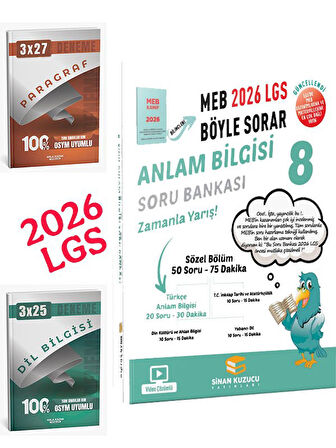 Sinan Kuzucu 2026 8.Sınıf LGS MEB Ne Sorar Anlam Bilgisi Soru Bankası+Anla Kazan Paragraf+Dilbilgisi Seti