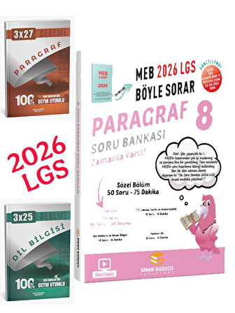 Sinan Kuzucu 2026 8.Sınıf LGS MEB Ne Sorar Paragraf Soru Bankası+Anla Kazan Paragraf+Dilbilgisi Seti