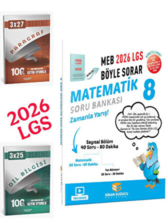 Sinan Kuzucu 2026 8.Sınıf LGS MEB Ne Sorar Matematik Soru Bankası+Anla Kazan Paragraf+Dilbilgisi Seti