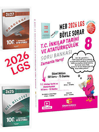 Sinan Kuzucu 2026 8.Sınıf LGS MEB Ne Sorar T.c.İnkılap Tarihi ve Atatürkçülük Soru Bankası+Anla Kazan Paragraf+Dilbilgisi Seti