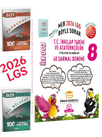 Sinan Kuzucu 2026 8.Sınıf LGS MEB Ne Sorar T.c.İnkılap Tarihi ve Atatürkçülük 40 Sarmal Deneme+Anla Kazan Paragraf+Dilbilgisi Seti