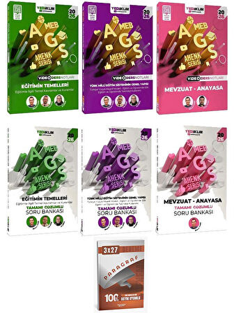 Yediiklim 2026 MEB-AGS Eğitimin Temelleri + Türk Milli Eğitim Sisteminin Genel Yapısı + Mevzuat - Anayasa Video Ders Notları + Soru Bankası 6 lı Set