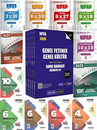 Pegem 2026 KPSS Genel Yetenek Genel Kültür Tamamı Çözümlü Soru Bankası Seti - (5 Kitap)+69 Deneme
