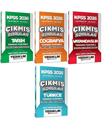 Yediiklim 2026 KPSS Lise Ortaöğretim Ön Lisans Tarih + Coğrafya + Vatandaşlık + Türkçe Çıkmış Sorular Konularına Göre 4 lü Set