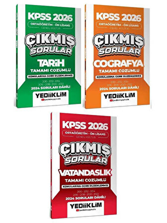 Yediiklim 2026 KPSS Lise Ortaöğretim Ön Lisans Tarih + Coğrafya + Vatandaşlık Çıkmış Sorular Konularına Göre 3 lü Set