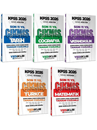 Yediiklim 2026 KPSS Genel Yetenek Genel Kültür Çıkmış Sorular Son 11 Yıl Konularına Göre 5 li Set