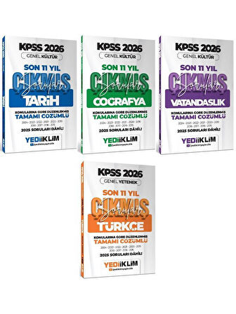 Yediiklim 2026 KPSS Tarih + Coğrafya + Vatandaşlık + Türkçe Çıkmış Sorular Son 11 Yıl Konularına Göre 4 lü Set
