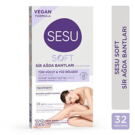 Sesu Maxi Set Tüm Vücut & Yüz Bölgesi Sir Ağda Bantları Hassas 40 lı + Soft 32 li