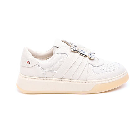 Hakiki Deri Taş Aksesuarlı Kadın Sneaker