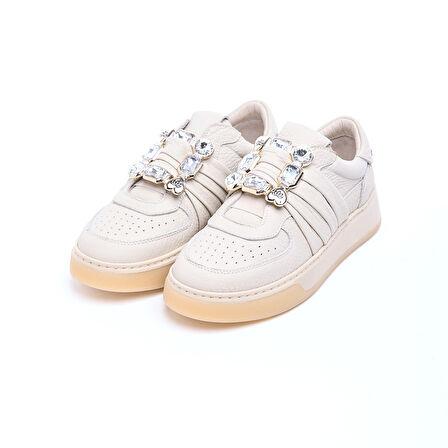 Hakiki Deri Taş Aksesuarlı Kadın Sneaker