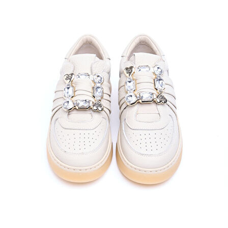 Hakiki Deri Taş Aksesuarlı Kadın Sneaker