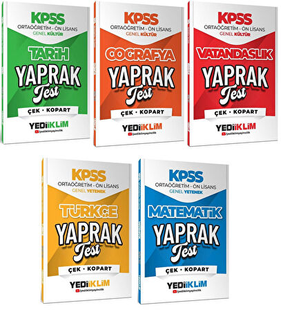 Yediiklim 2026 KPSS Lise Ortaöğretim Ön Lisans Yaprak Test 5 li Set Yediiklim Yayınları