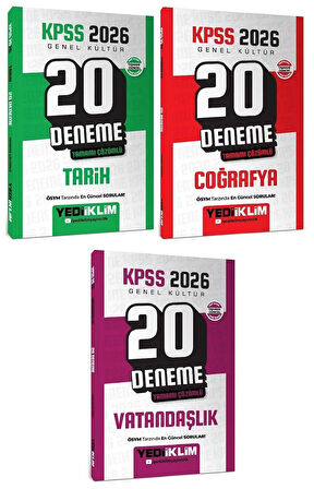 Yediiklim 2026 KPSS Tarih + Coğrafya + Vatandaşlık 60 Deneme 3 lü Set Yediiklim Yayınları
