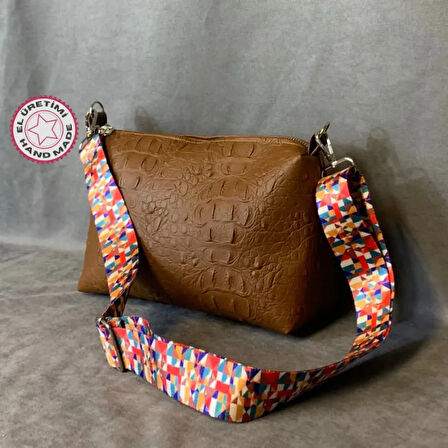 Uretti - Hülya 3470 - El Yapımı Deri Görünümlü Kahverengi Kol Çantası - 19 x 29 cm