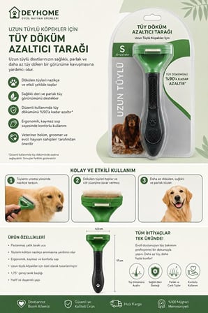 Köpek Tüy Toplayıcı Tarak Uzun Tüylü Büyük Irk İçin Deshedding Tarak S Boy 4.5 cm