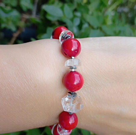 2476 Doğal Mercan kristal Kuvars el yapımı bileklik