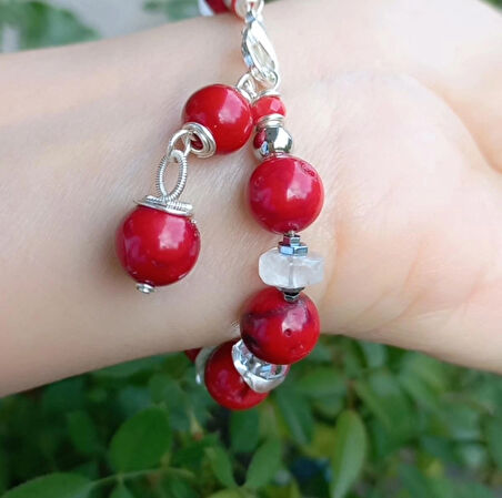 2476 Doğal Mercan kristal Kuvars el yapımı bileklik