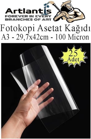 Asetat Kağıdı Pvc A3 25 Adet 100 Micron Fotokopi Asetatı Şeffaf A3 Kağıdı 29.7x42 Projektör Tepegöz