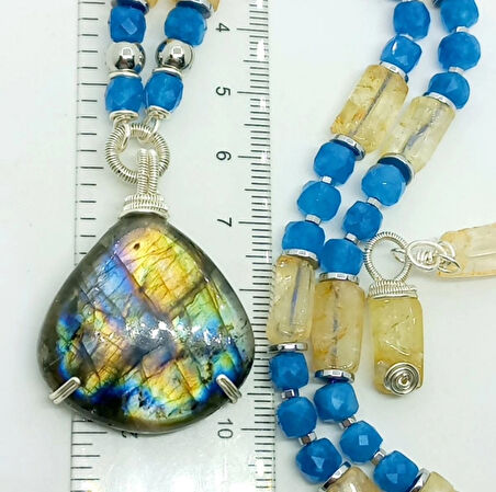 2477 Labradorit  Sitrin Kuvars el yapımı kolye