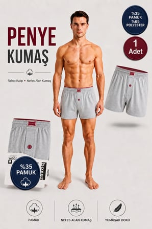 Erkek Penye Boxer %100 Pamuk 1 Adet (Tutku Yetkili Satıcısı) Havlu Bel Düğmeli Pamuklu Rahat Kalıp Nefes Alan Kumaş - Siyah