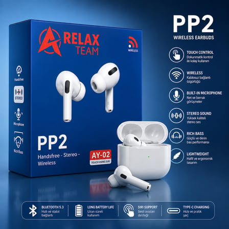 EarPords Pro 2 PP2 Yeni Nesil Bluetooth 5.3 Kablosuz Kulak İçi Kulaklık - Yüksek Ses Kalitesi