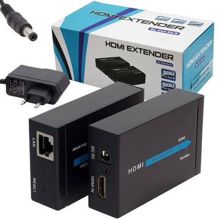 Hdmi Görüntü Aktarma, HDMI TO CAT5/CAT6, 60 Metre, Adaptörlü, Extender,
