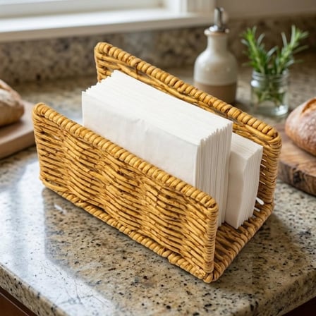 Hasır Örgü Peçetelik, Doğal Renk, Rattan, 14x5x8 cm, Rustik Stil, Yemek Masası için