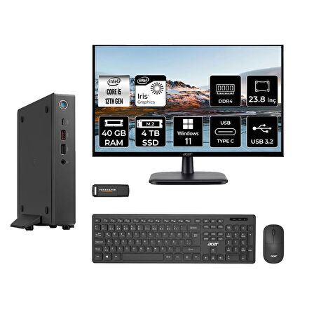 Acer Veriton 2000 i5 1334U 40GB 4TB SSD 23.8" FHD W11H Mini Masaüstü Bilgisayar & PER4 USB Bellek