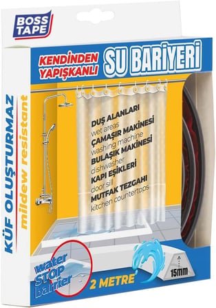 Duş, Kapı Eşiği, Mutfak Tezgahı Etrafı Su Kesici Bariyer Siyah - 2 metre