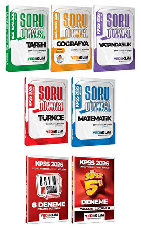 Yediiklim 2026 KPSS Genel Yetenek Genel Kültür Soru Dünyası Soru Bankası + 8+5 Deneme 7 li Set Yediiklim Yayınları