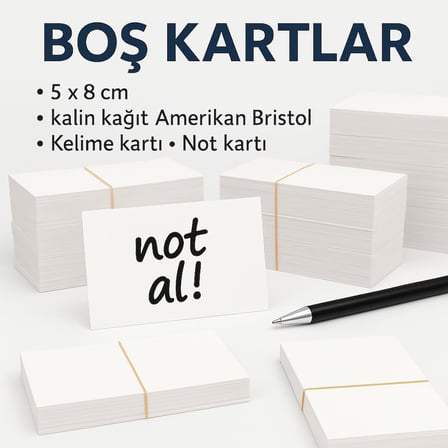 5x8 cm Boş Kartvizit, Not Kartı, Kelime Kartı, 300 gr Amerikan Bristol Kağıt, 250 Adet, Beyaz
