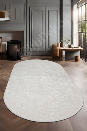 Janjanlı Oval Halı Açık Krem Salon Koridor Antre Mutfak Halısı Silinebilir Yolluk, JANJANLI-KREM-OVAL-SAÇAKSIZ, 80x100