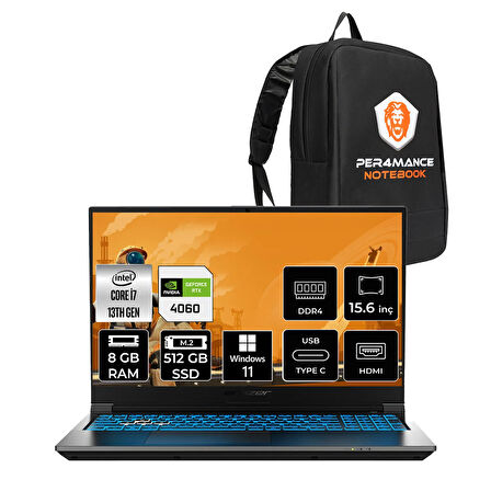 Erazer Deputy P60i Intel Core i7 13620H 8GB 512GB SSD RTX4060/8GB 15.6" FHD 144Hz W11H Taşınabilir Bilgisayar & PER4 Çanta
