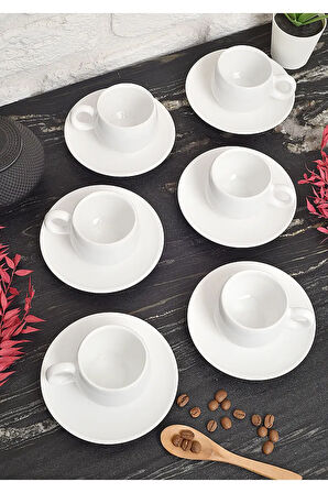 12 Parça Fincan Takımı | 6 Kişilik Fincan Seti | Beyaz Tombul Model