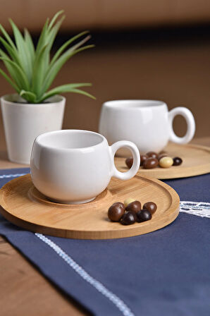 2'li Bambu sunum tabaklı Fincan Takımı Tük kahvesi fincanı