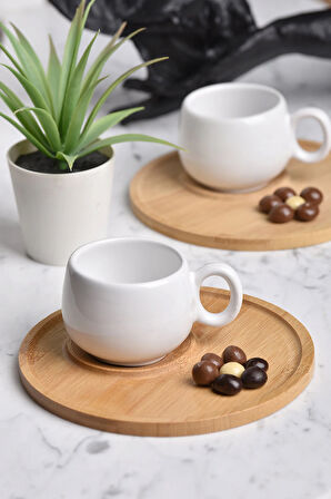 2'li Bambu sunum tabaklı Fincan Takımı Tük kahvesi fincanı