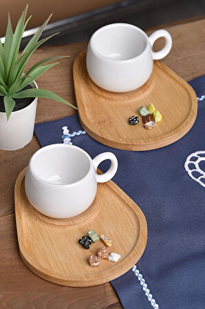 2'li Bambu sunum tabaklı Fincan Takımı Tük kahvesi fincanı