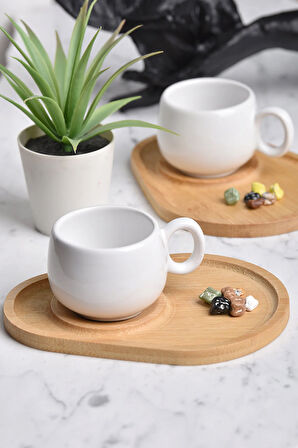 2'li Bambu sunum tabaklı Fincan Takımı Tük kahvesi fincanı