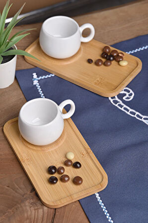 2'li Bambu sunum tabaklı Fincan Takımı Tük kahvesi fincanı