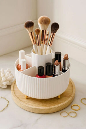 360° Dönebilen Gold Ayaklı Makyaj Organizeri 5 Bölmeli