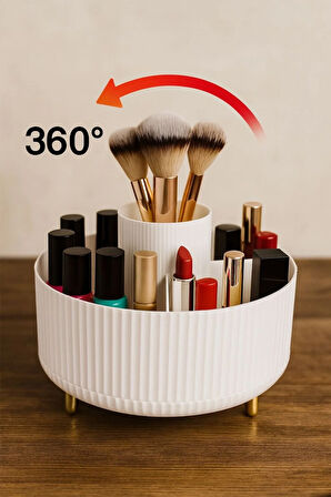 360° Dönebilen Gold Ayaklı Makyaj Organizeri 5 Bölmeli