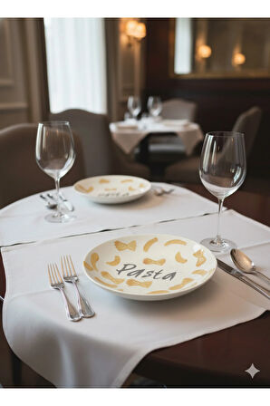 2 Adet 22 cm Seramik Derin Makarna Tabağı KremDesenli