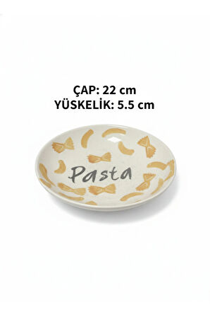 2 Adet 22 cm Seramik Derin Makarna Tabağı KremDesenli
