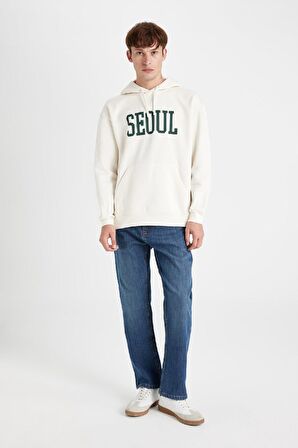 DeFacto Boxy Fit Kapüşonlu Cepli Baskılı Sweatshirt D1780AX24WNER91