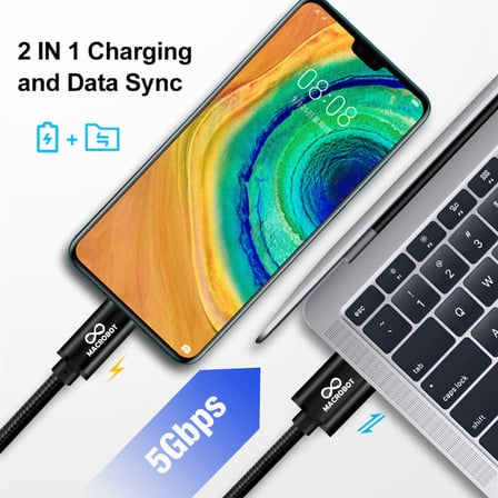 3A USB-A &amp; USB-C Hızlı Şarj ve Hızlı Veri Transferi Kablosu 5000Mbs (5gbps) USB 3.0