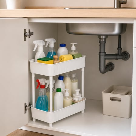 İki Katlı Raf Mutfak Banyo Düzenleyici, Tezgah Evye Lavabo Altı Üstü Organizer, 2 Kat Dolap İçi Depolama Rafı